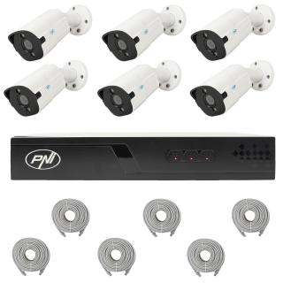 Pachet supraveghere video NVR POE PNI House IP716J 6 camere IP818J 8MP 6 cabluri UTP CAT6 20m incluse
