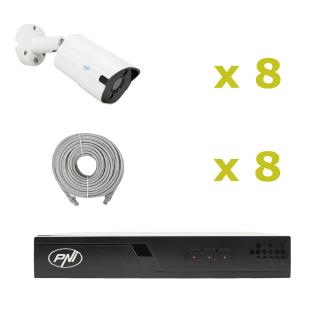 Pachet Supraveghere Video NVR POE PNI House IP716J cu 8 Camere IP818J 8MP si Cabluri UTP CAT6 20m