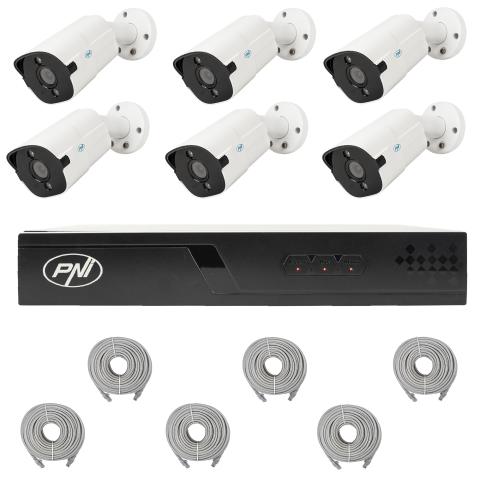 Video Surveillance Kit NVR POE PNI House IP716J 6x IP818J 8MP Cameras with 6x UTP CAT6 Cables 20m