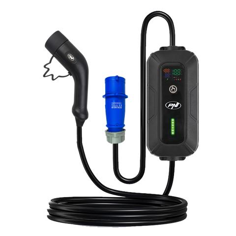Portable charger PNI KW7 32A, 7.4KW, for electric cars, 230V, single-phase, Type 2 cable with 5-pin connector, with timer