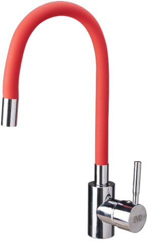 Kitchen faucet with red flexible tap