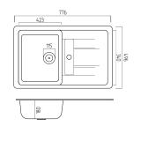 Chiuvetă Troya 7850 Negru Metalic 776x496mm - detaliu