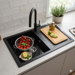 Chiuvetă Troya 7850 Negru Metalic 776x496mm