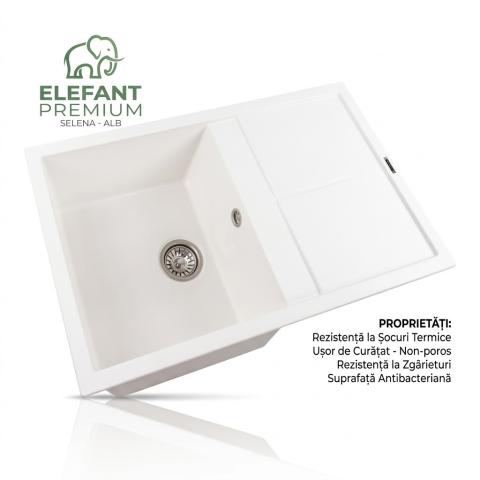 Chiuvetă Elefant Premium Selena Alb: 785x495mm Rezistență & Stil