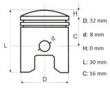 Set Piston MS 170 Elefant 37mm: Piston, Segmenți & Bolț 8mm - detaliu